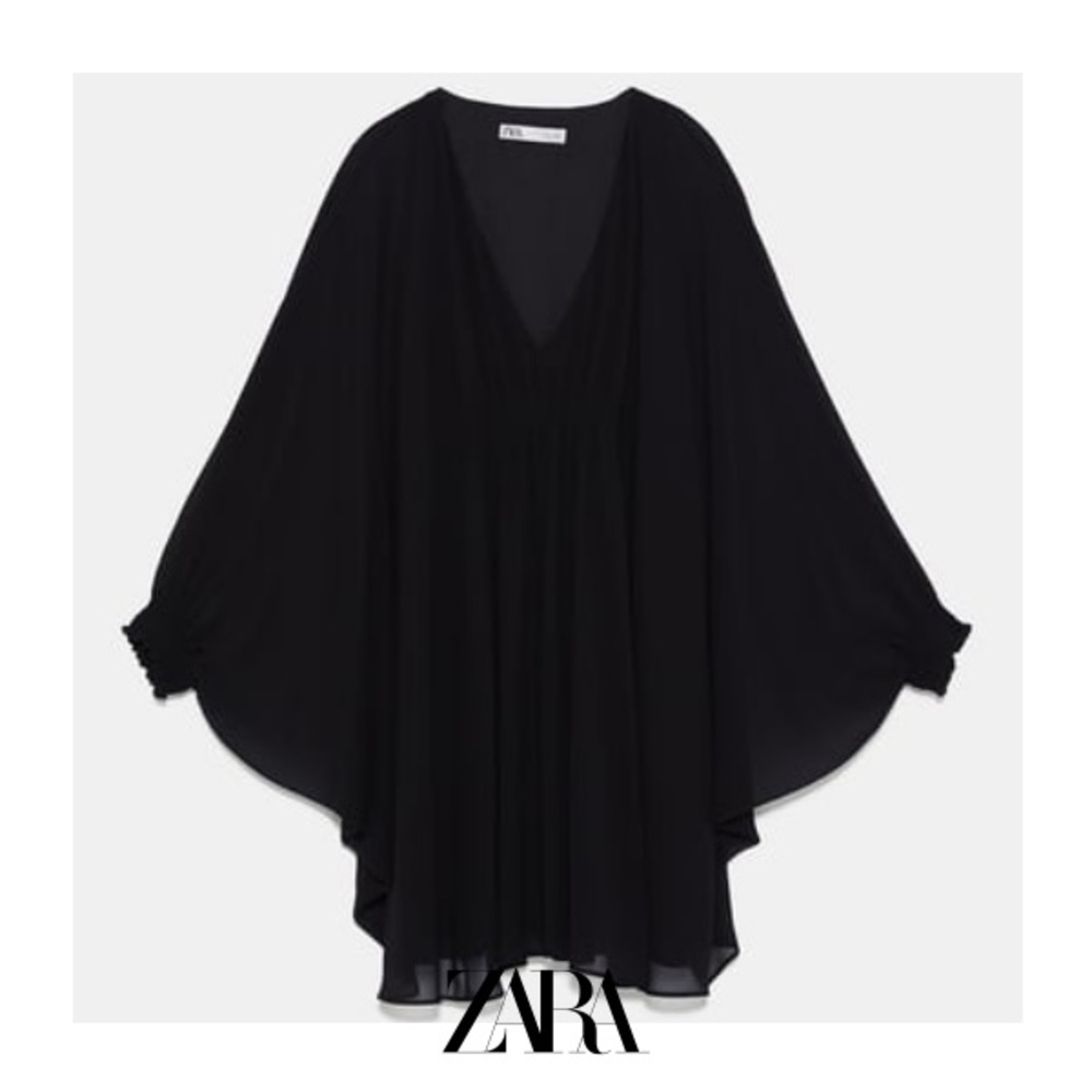 Zara black gathered cape dress - Picture 5 of 5